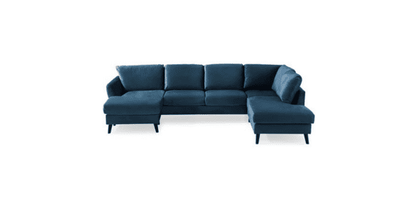 Trend U-Sofa med Chaiselong i Blå Velour (Højrevendt)