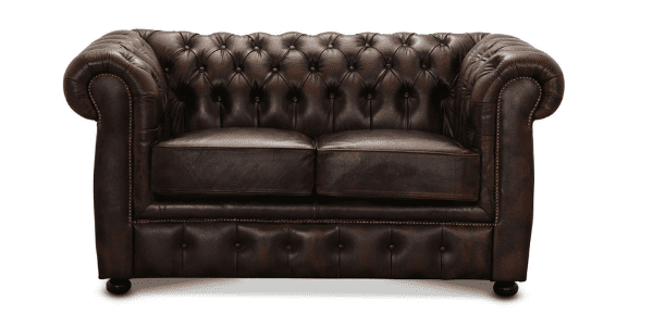 HAGA Liverpool 2. pers. chesterfield sofa - brunt læder og træ